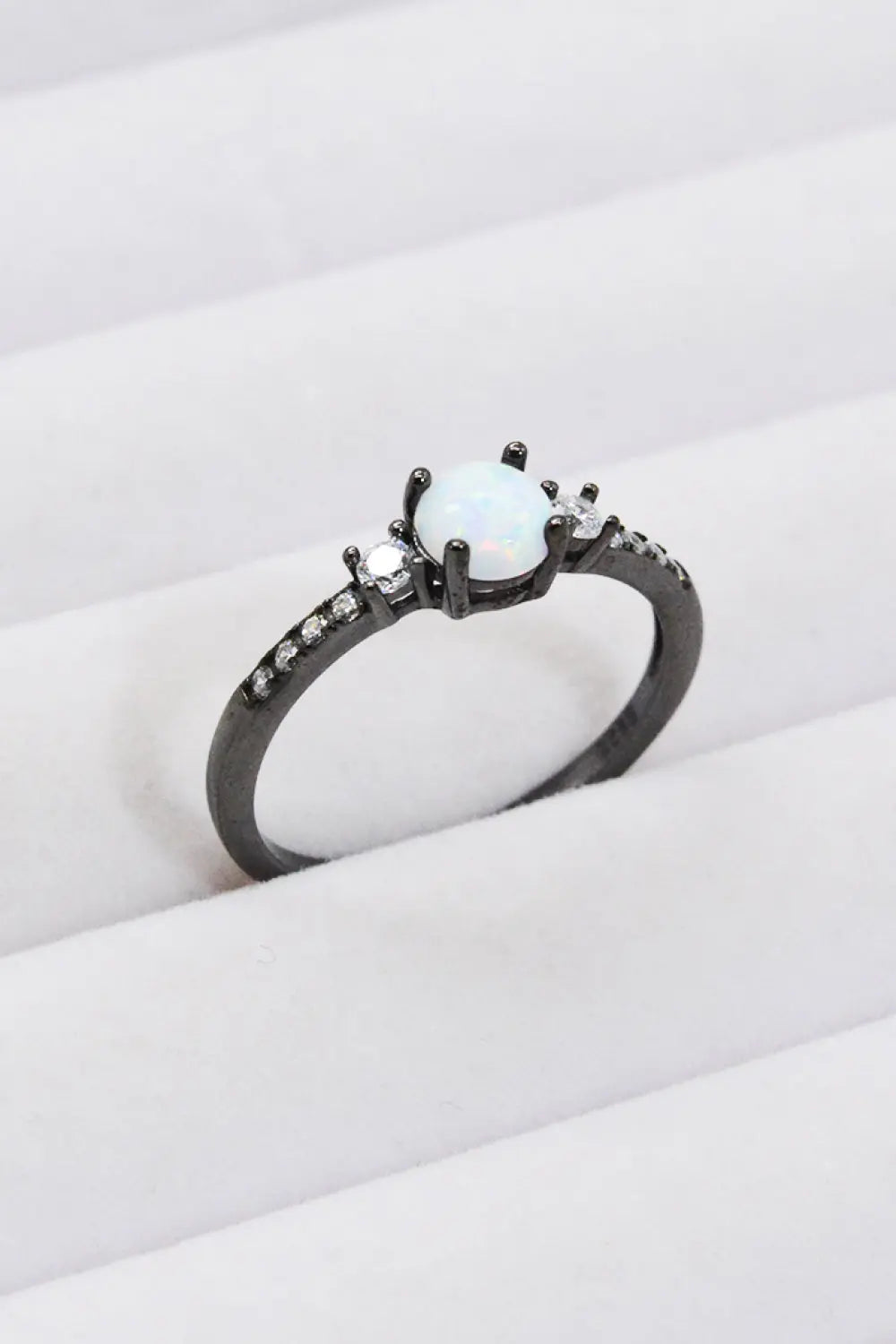Lovcia 925 Sterling Silver Round Opal Ring-Rings-Black/Opal-5-Black/Opal