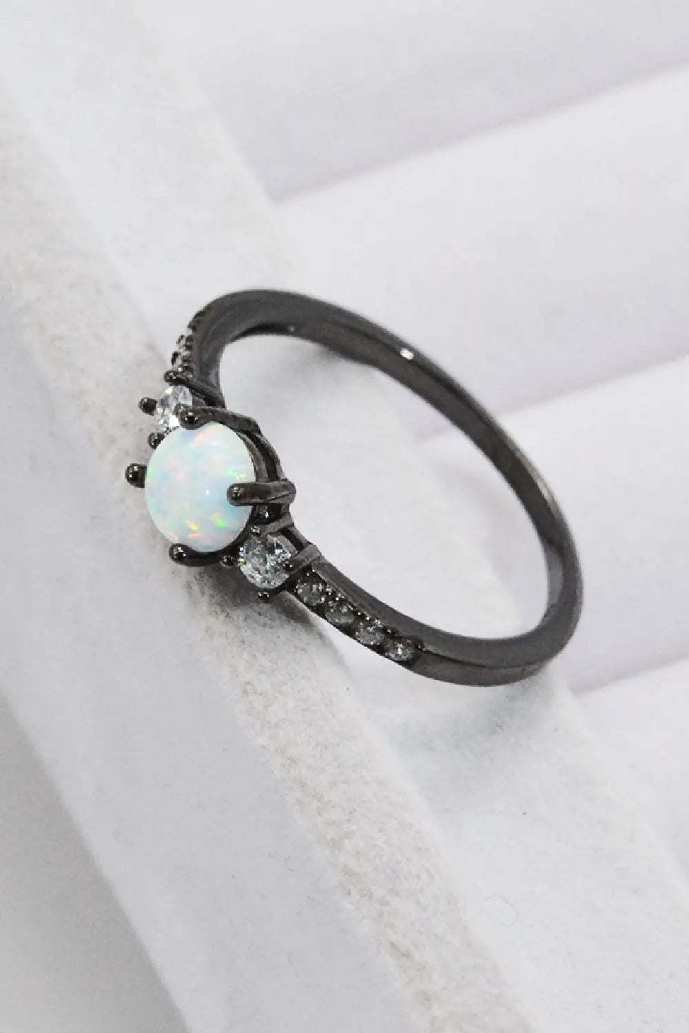 Lovcia 925 Sterling Silver Round Opal Ring-Rings-Black/Opal-5-Black/Opal