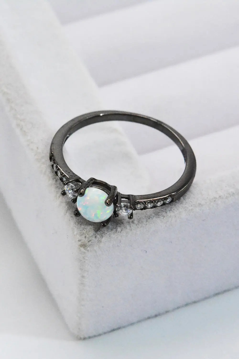 Lovcia 925 Sterling Silver Round Opal Ring-Rings-Black/Opal-5-Black/Opal