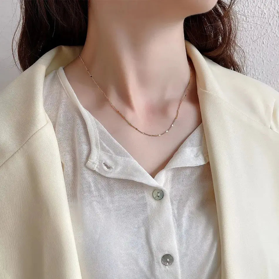 LOVCIA Fashion Round Sequin Chian 925 Sterling Silver Necklace