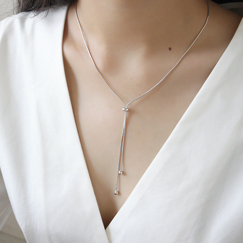 Lovcia 925 Sterling Silver Snake Chain Necklace Adjustable-Necklaces-Rhodium-Rhodium