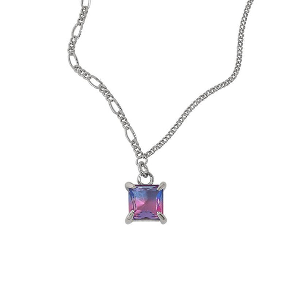 Lovcia 925 Sterling Silver Square CZ Pendant Necklace 9.5mm-Necklaces-Purple-Blue Cz-Purple-Blue Cz
