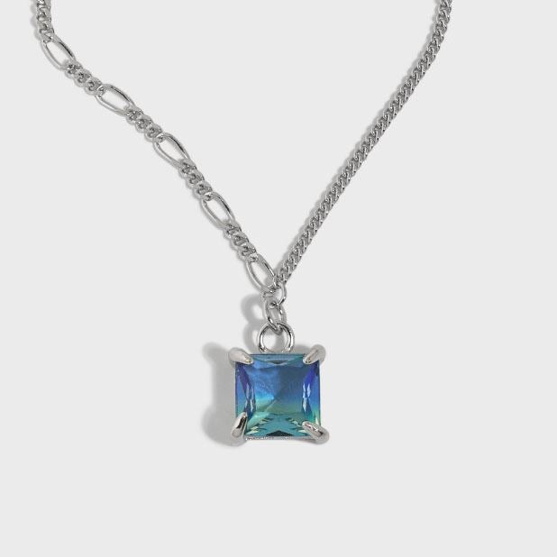 Lovcia 925 Sterling Silver Square CZ Pendant Necklace 9.5mm-Necklaces-Purple-Blue Cz-Purple-Blue Cz
