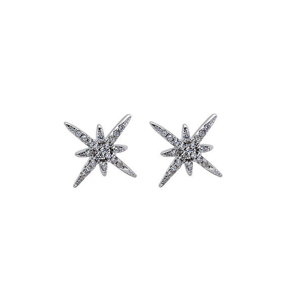 Lovcia 925 Sterling Silver Star CZ Stud Earrings For Girls-Earrings-Rhodium-