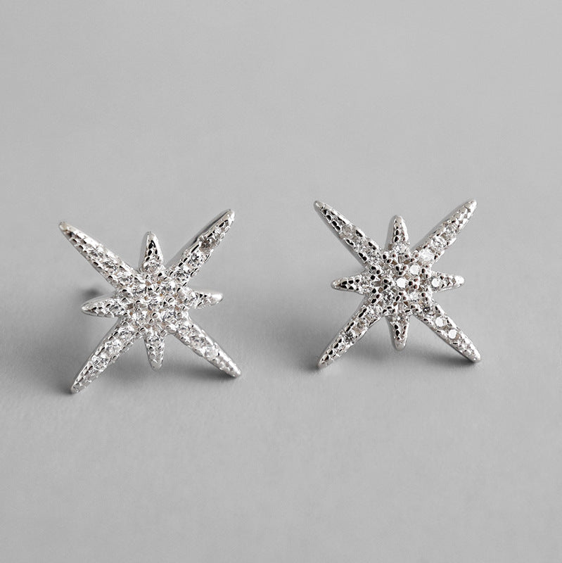 Lovcia 925 Sterling Silver Star CZ Stud Earrings For Girls-Earrings-Rhodium-