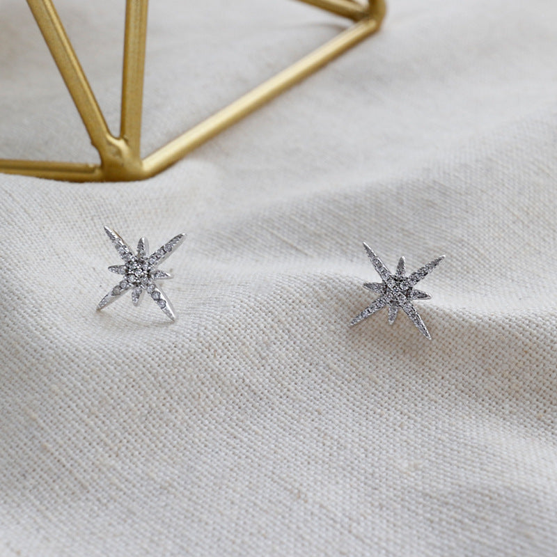 Lovcia 925 Sterling Silver Star CZ Stud Earrings For Girls-Earrings-Rhodium-