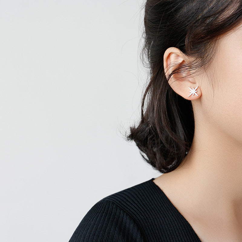 Lovcia 925 Sterling Silver Star CZ Stud Earrings For Girls-Earrings-Rhodium-