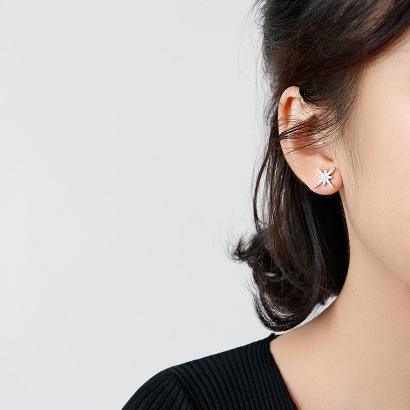 Lovcia 925 Sterling Silver Star CZ Stud Earrings For Girls-Earrings-Rhodium-
