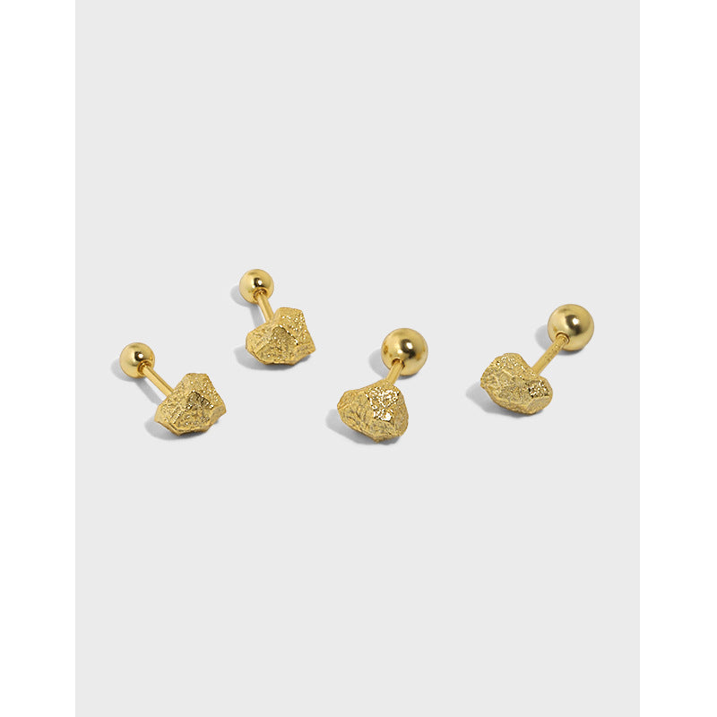 Lovcia 925 Sterling Silver Stud Earrings Irregular Beads-Earrings-Yellow Gold & 4mm Beads Earring Back-