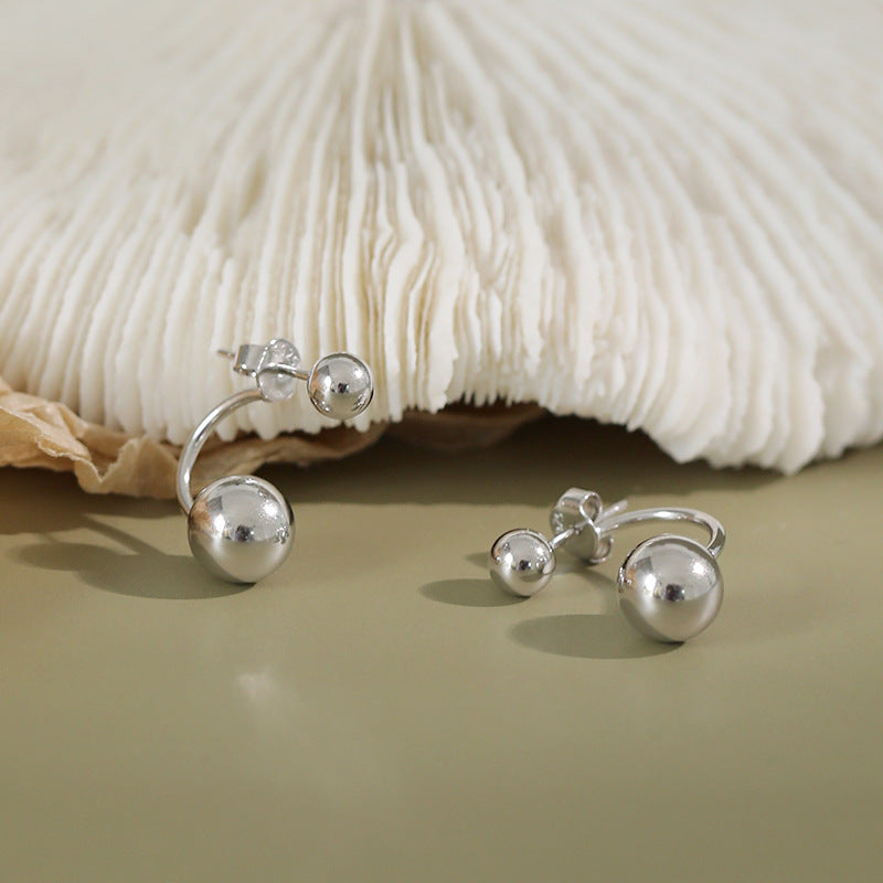 Lovcia 925 Sterling Silver Stud Earrings Round Beads 5mm-Earrings-Rhodium-