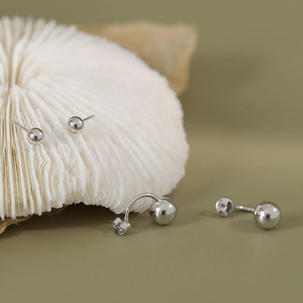 Lovcia 925 Sterling Silver Stud Earrings Round Beads 5mm-Earrings-Rhodium-