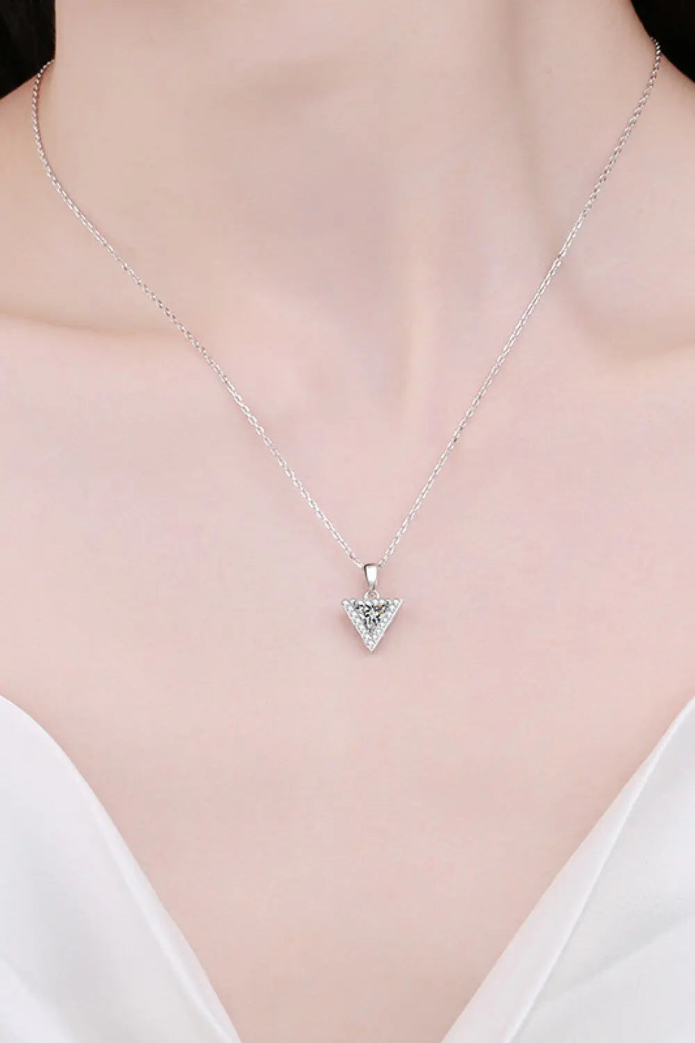 Lovcia 925 Sterling Silver Triangle Moissanite Pendant Necklace-Necklaces-Silver-One Size-Silver