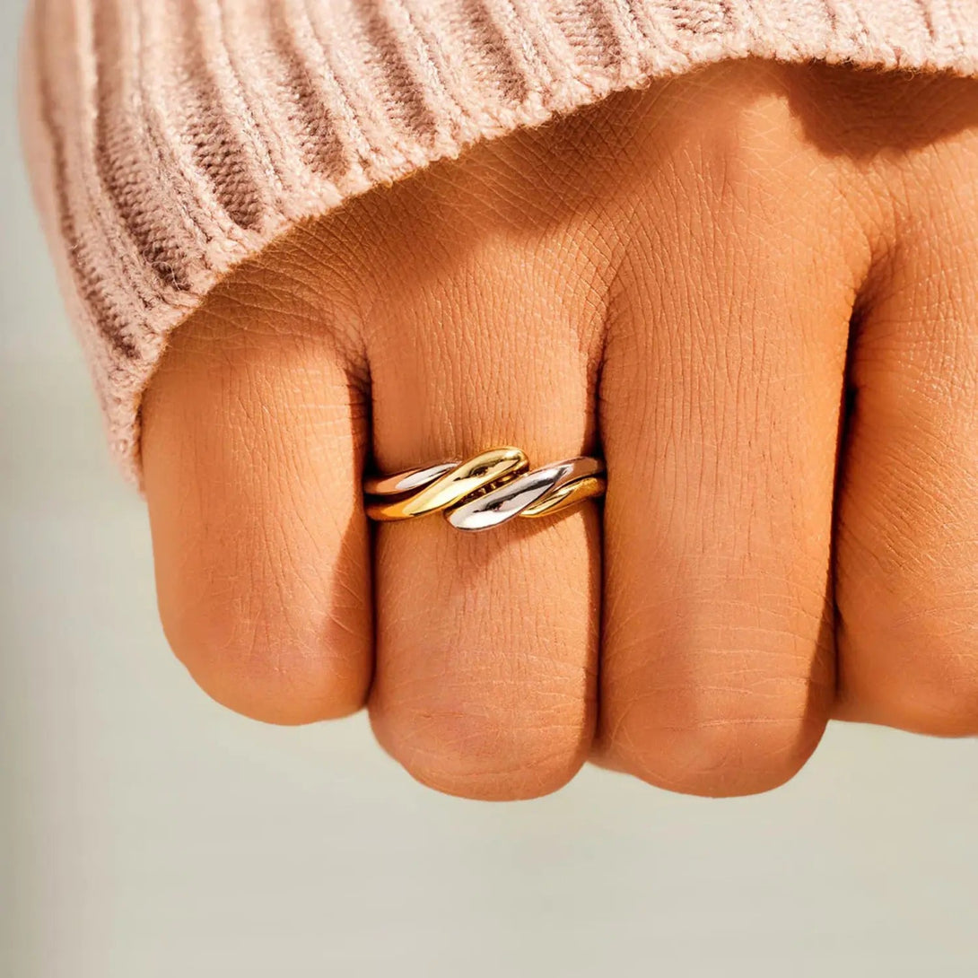 Lovcia 925 Sterling Silver Twisted Open Ring-Rings-Gold-7-Gold