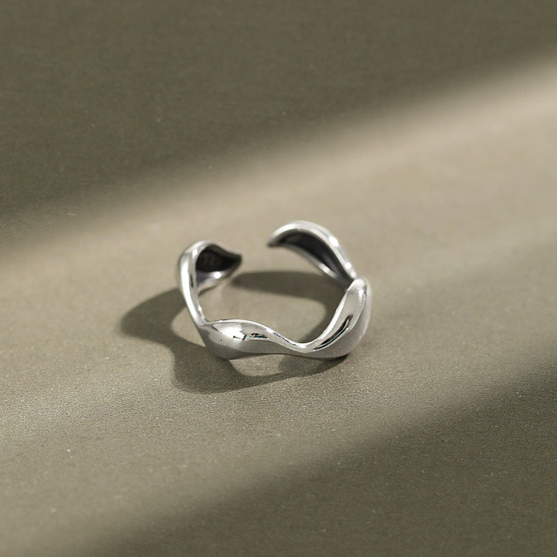 Lovcia 925 Sterling Silver Wave Adjustable Ring For Women-Rings-US 6-US 6
