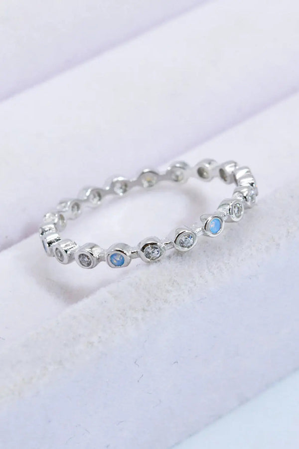 Lovcia 925 Sterling Silver Zircon and Natural Moonstone Ring-Rings-Moonstone-6-Moonstone