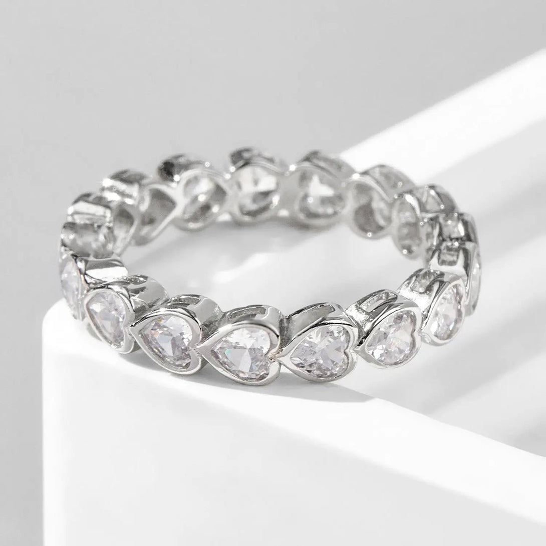 Lovcia 925 Sterling Silver Zircon Heart Ring-Rings-Silver-6-Silver