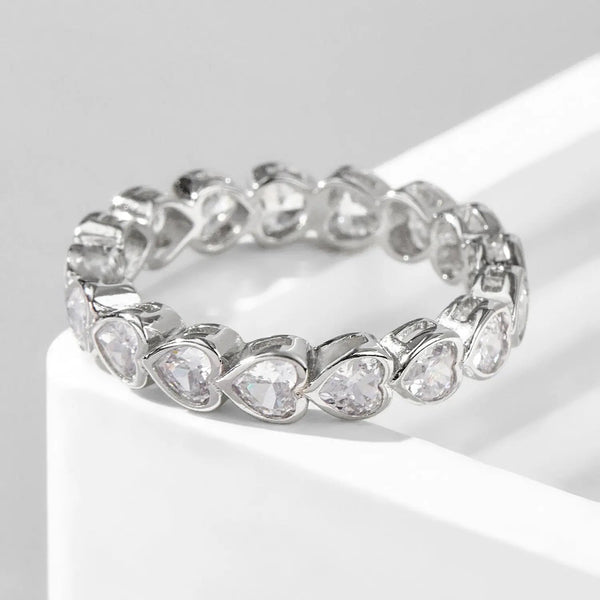 Lovcia 925 Sterling Silver Zircon Heart Ring-Rings-Silver-6-Silver