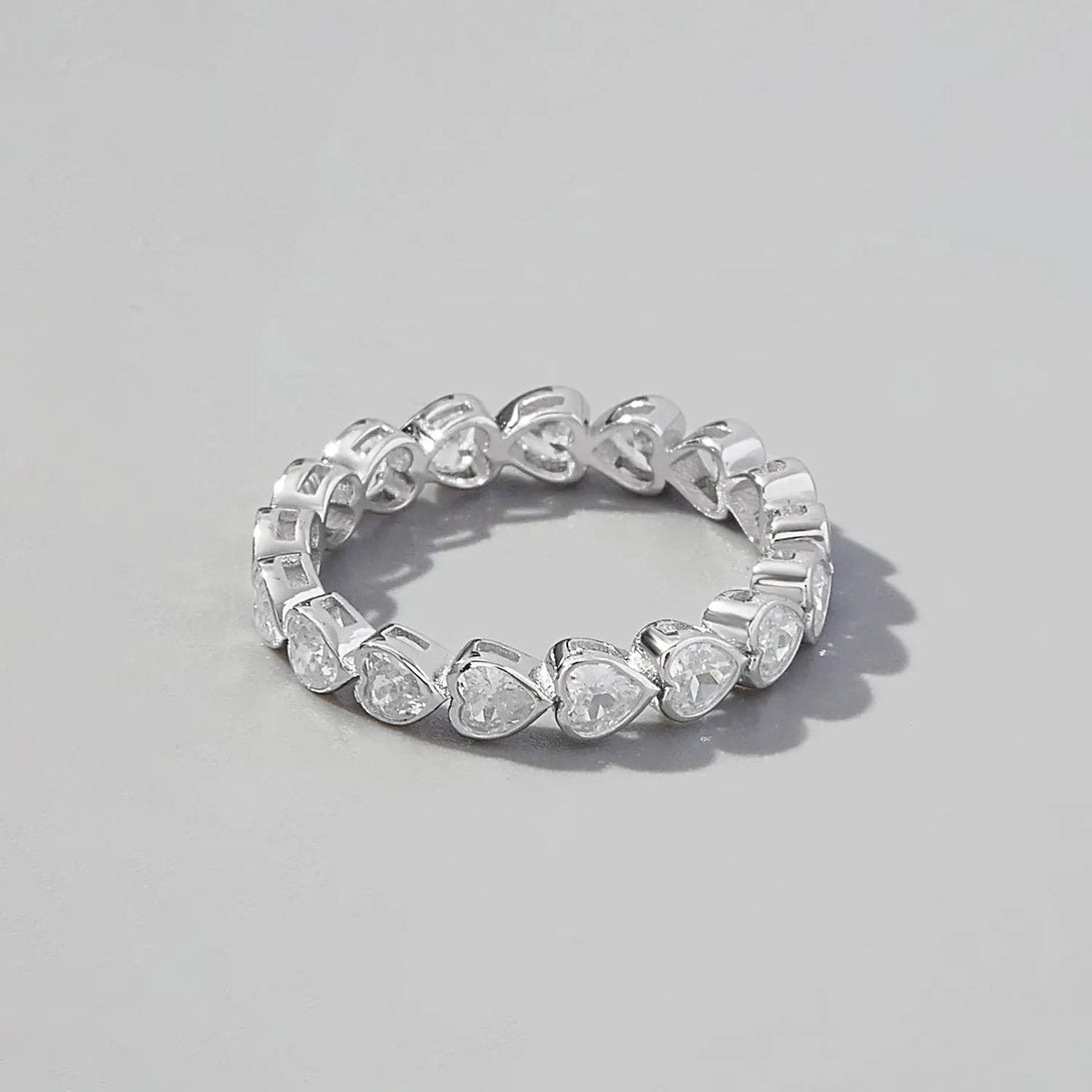 Lovcia 925 Sterling Silver Zircon Heart Ring-Rings-Silver-6-Silver