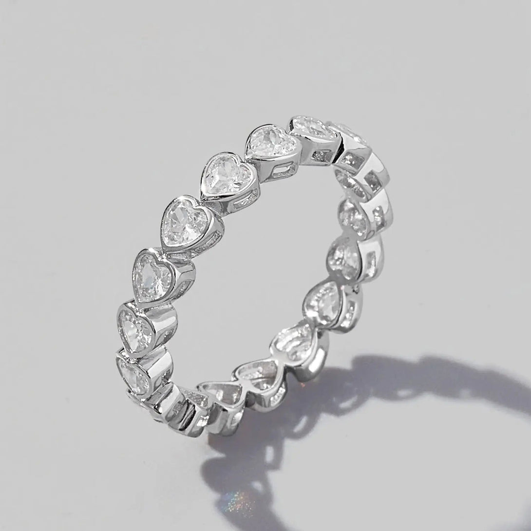 Lovcia 925 Sterling Silver Zircon Heart Ring-Rings-Silver-6-Silver