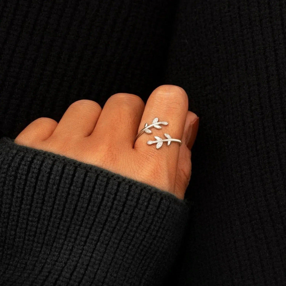Lovcia 925 Sterling Silver Zircon Leaf Shape Ring-Rings-Gold-One Size-Gold