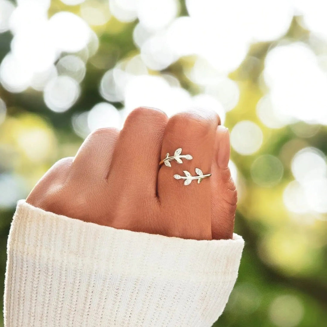 Lovcia 925 Sterling Silver Zircon Leaf Shape Ring-Rings-Gold-One Size-Gold
