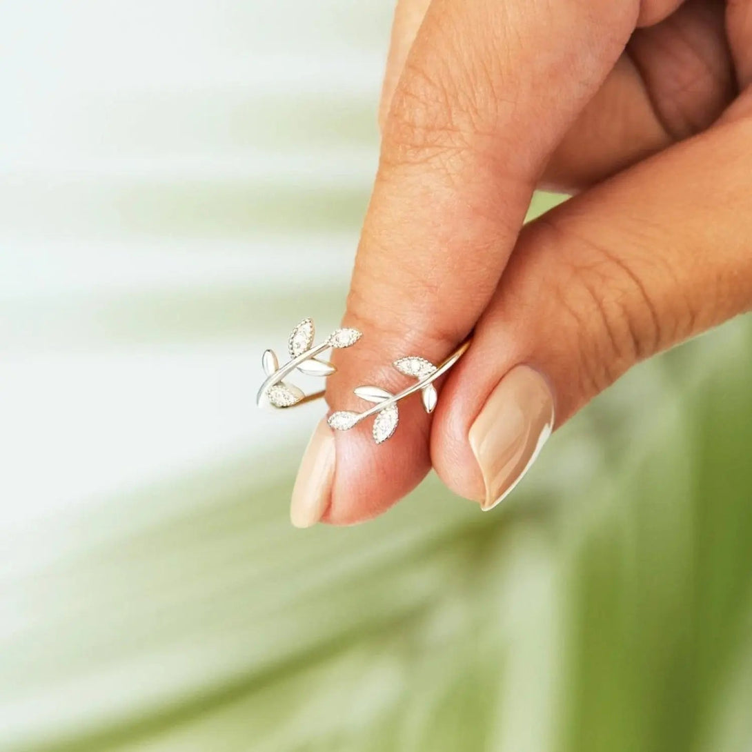Lovcia 925 Sterling Silver Zircon Leaf Shape Ring-Rings-Gold-One Size-Gold