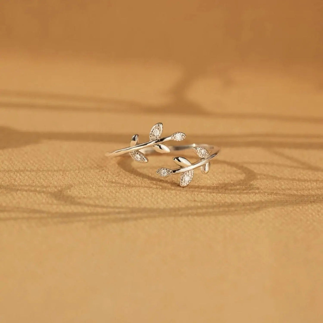 Lovcia 925 Sterling Silver Zircon Leaf Shape Ring-Rings-Silver-One Size-Silver