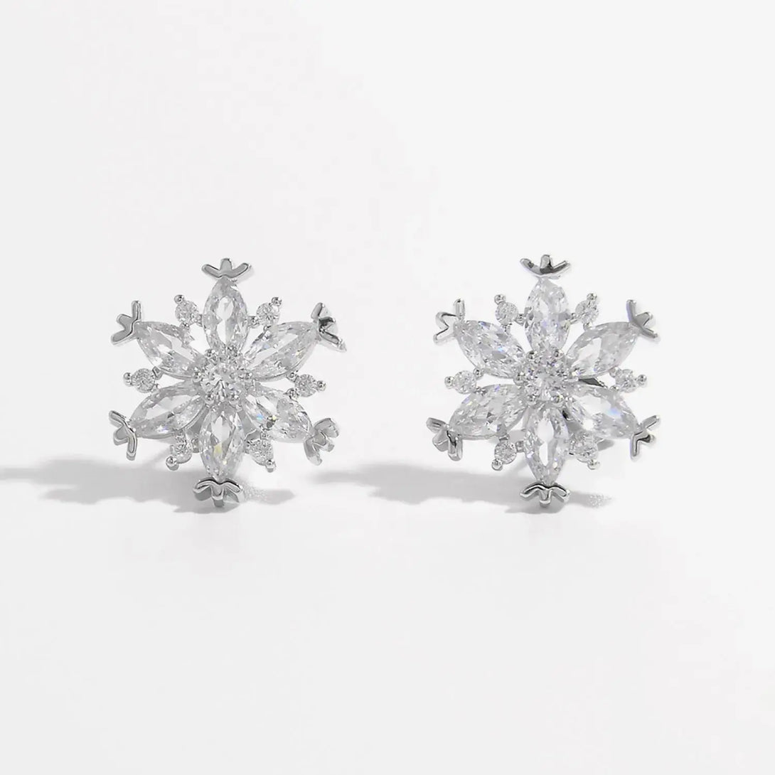 Lovcia 925 Sterling Silver Zircon Snowflake Earrings-Earrings-Silver-One Size-Silver