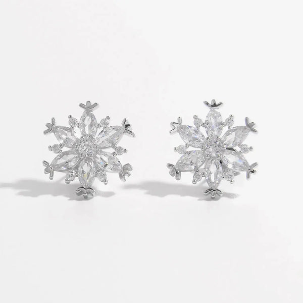 Lovcia 925 Sterling Silver Zircon Snowflake Earrings-Earrings-Silver-One Size-Silver