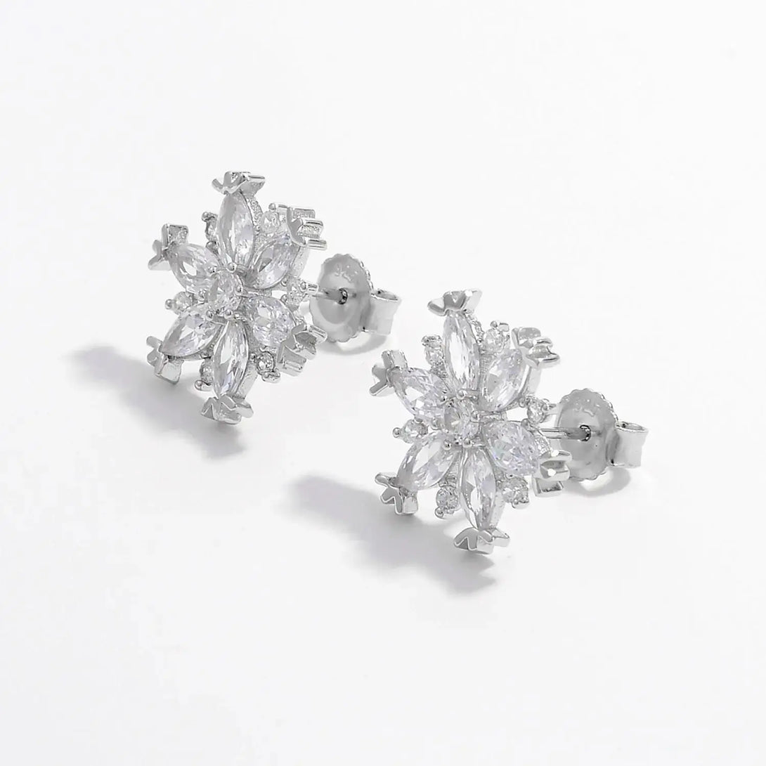 Lovcia 925 Sterling Silver Zircon Snowflake Earrings-Earrings-Silver-One Size-Silver