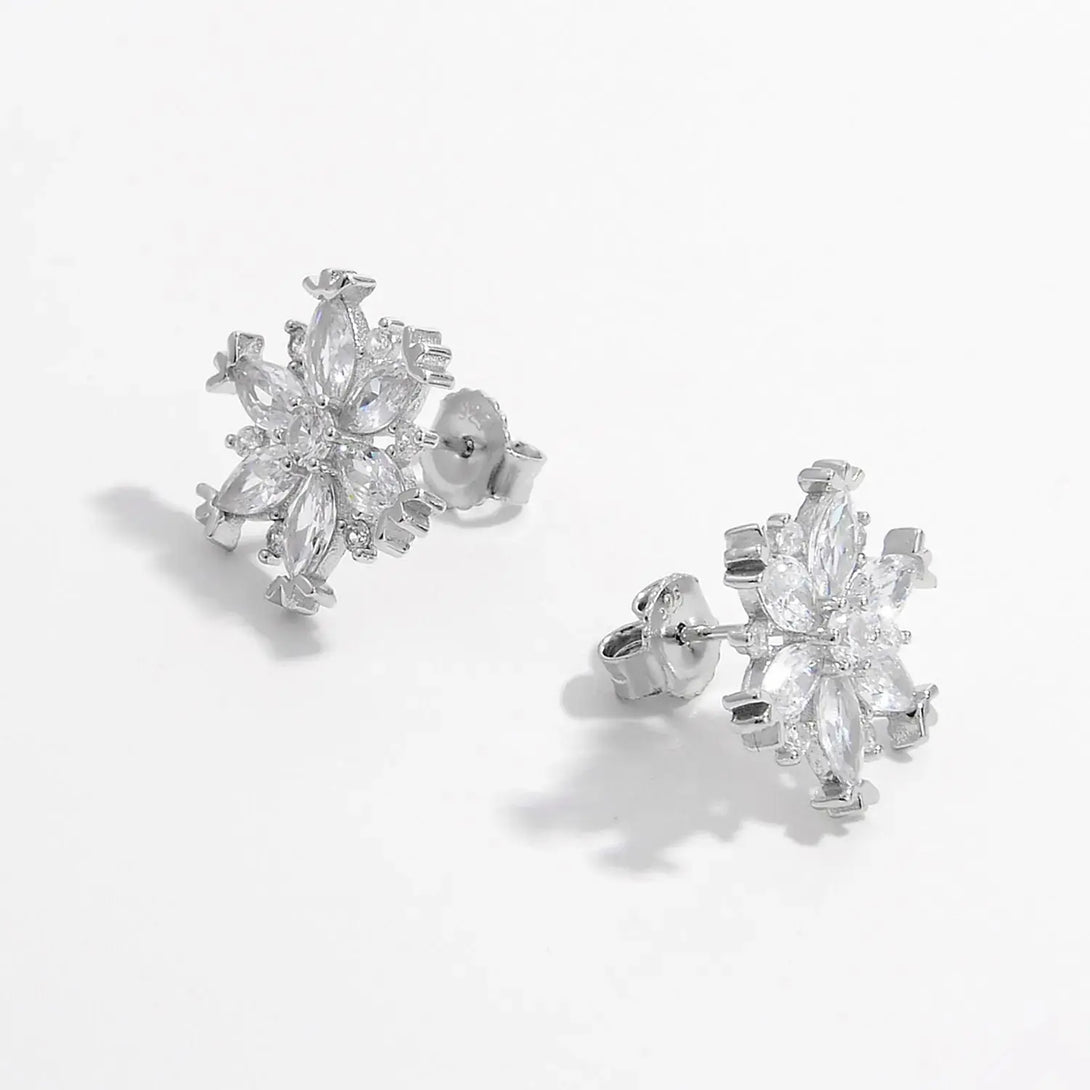 Lovcia 925 Sterling Silver Zircon Snowflake Earrings-Earrings-Silver-One Size-Silver