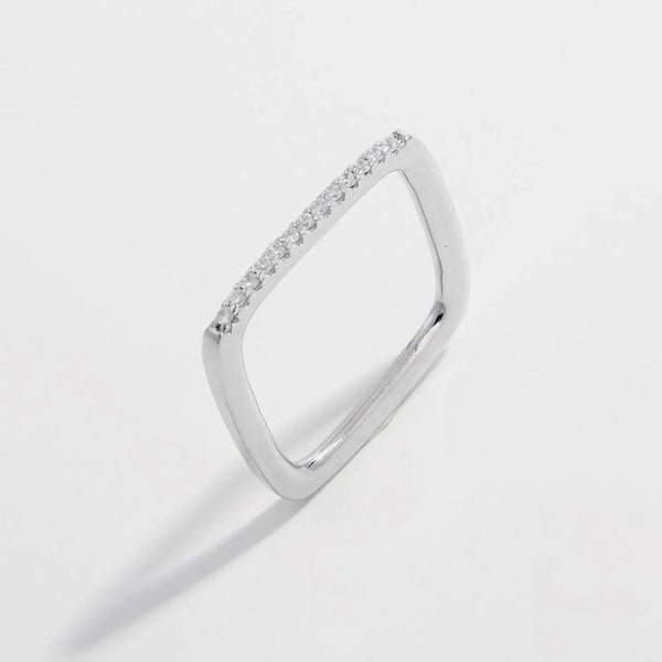 Lovcia 925 Sterling Silver Zircon Square Ring-Rings-Silver-6-Silver