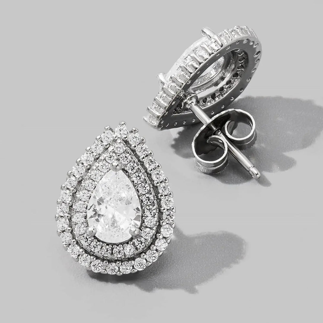 Lovcia 925 Sterling Silver Zircon Teardrop Shape Stud Earrings-Earrings-Silver-One Size-Silver