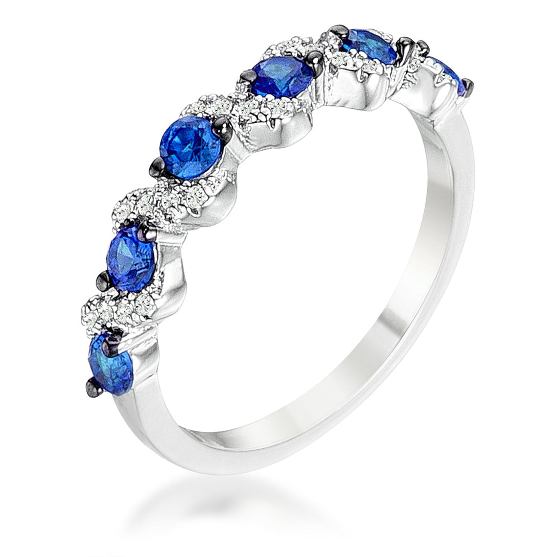 Lovcia .18Ct Rhodium & Hematite-Plated S-Shaped Sapphire & Clear CZ Half Eternity Ring-Rings-5-5