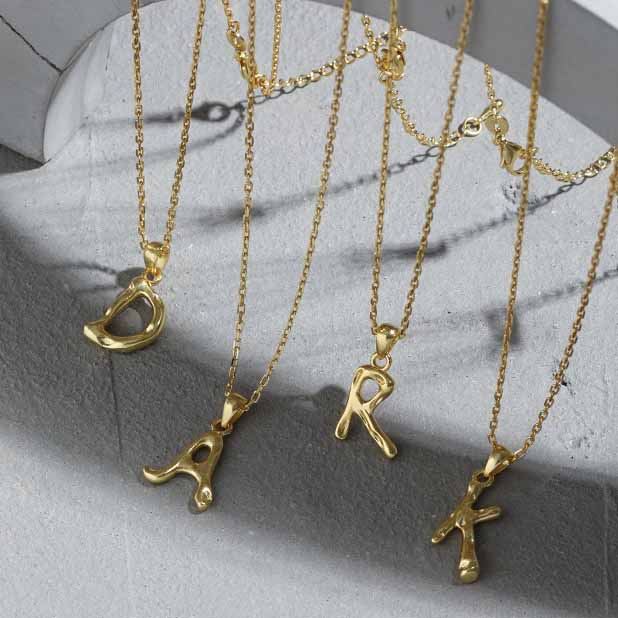 Lovcia A Z Irregular Letters Pendant 12mm 16mm Gold Tone-Necklaces-Yellow Gold Necklace-Yellow Gold Necklace