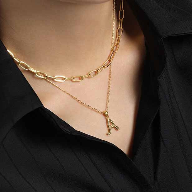 Lovcia A Z Irregular Letters Pendant 12mm 16mm Gold Tone-Necklaces-Yellow Gold Necklace-Yellow Gold Necklace