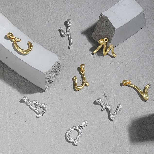 Lovcia A Z Irregular Letters Pendant 12mm 16mm Gold Tone-Necklaces-Yellow Gold Necklace-Yellow Gold Necklace