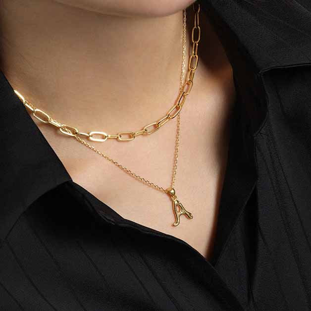 Lovcia A Z Irregular Letters Pendant 12mm 16mm Gold Tone-Necklaces-Yellow Gold Necklace-Yellow Gold Necklace