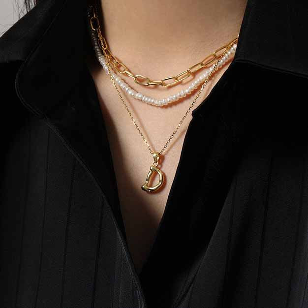 Lovcia A Z Irregular Letters Pendant 12mm 16mm Gold Tone-Necklaces-Yellow Gold Necklace-Yellow Gold Necklace