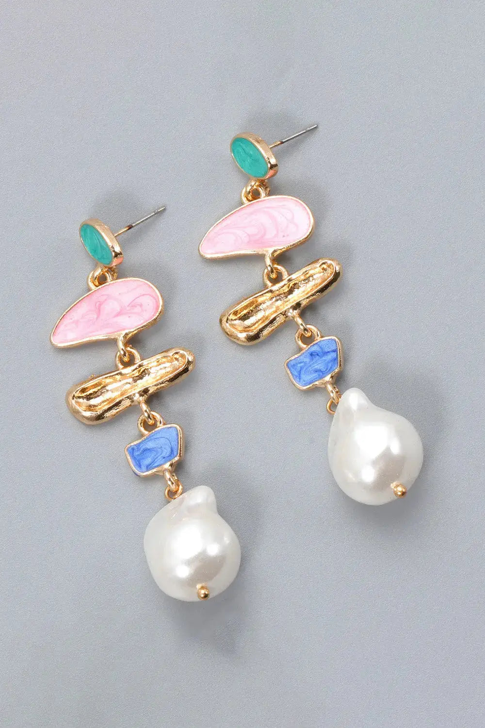 Lovcia Abnormal Shape Zinc Alloy Synthetic Pearl Dangle Earrings-Earrings-Multicolor-One Size-Multicolor