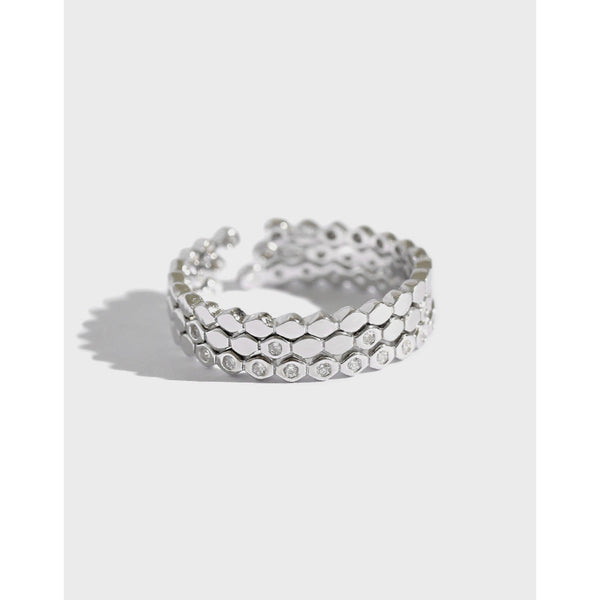 Lovcia Adjustable 3 CZ Hive Ring 925 Sterling Silver-Rings-Rhodium-Rhodium