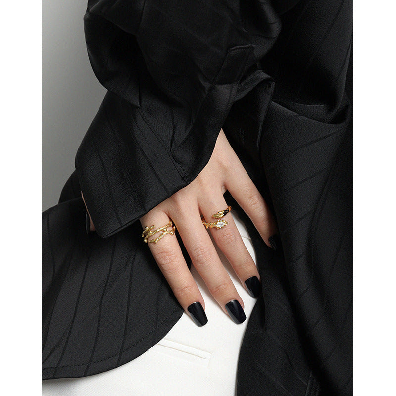 Lovcia Adjustable 925 Silver Branch Ring Gold Tone Design-Rings-Yellow Gold-Yellow Gold