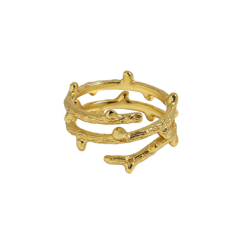 Lovcia Adjustable 925 Silver Branch Ring Gold Tone Design-Rings-Yellow Gold-Yellow Gold