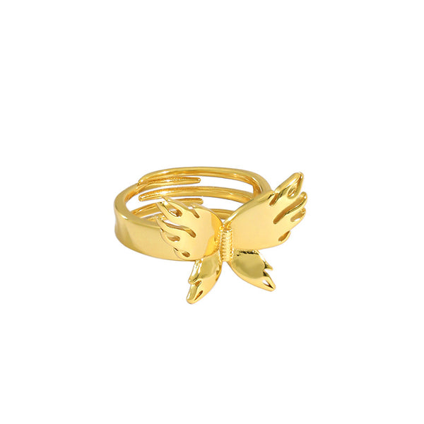 Lovcia Adjustable 925 Silver Flying Butterfly Ring Gold-Rings-Yellow Gold-Yellow Gold