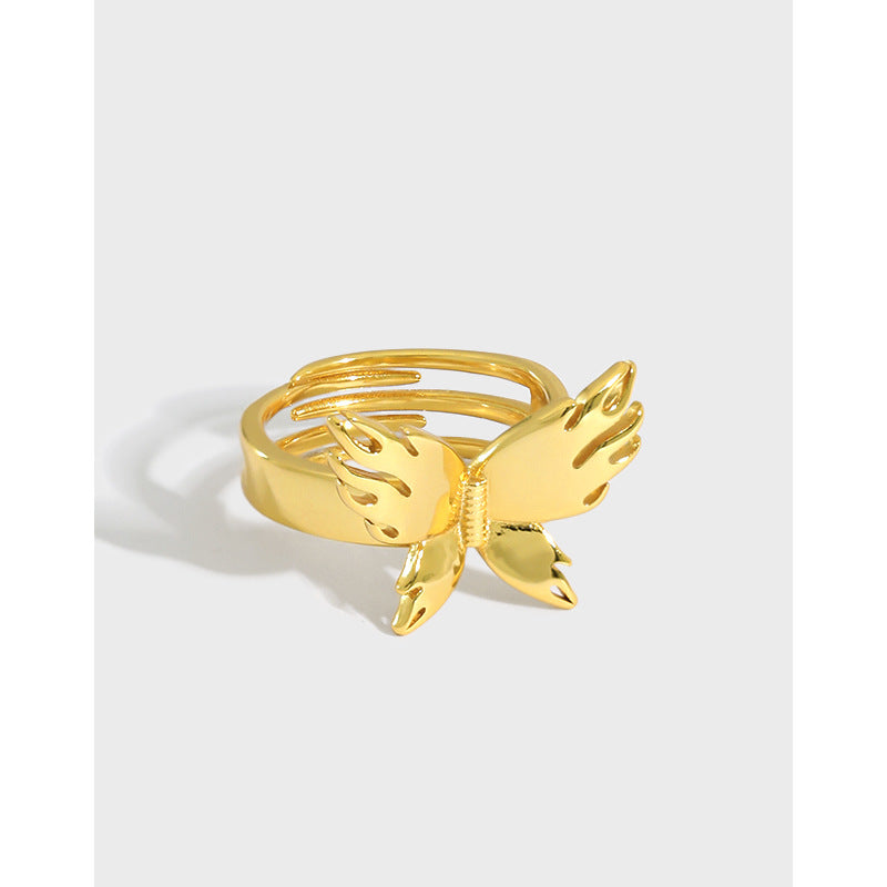 Lovcia Adjustable 925 Silver Flying Butterfly Ring Gold-Rings-Yellow Gold-Yellow Gold