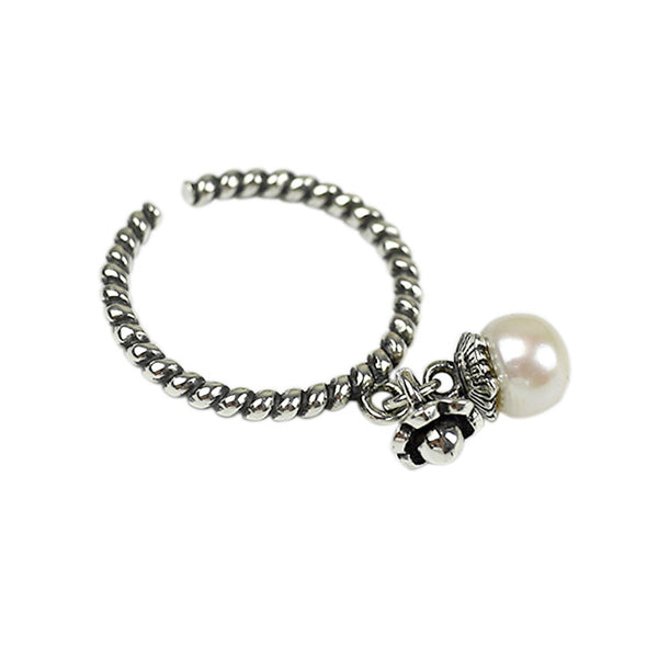 Lovcia Adjustable 925 Silver Natural Pearl Flower Twist Ring-Rings-Vintage-Vintage