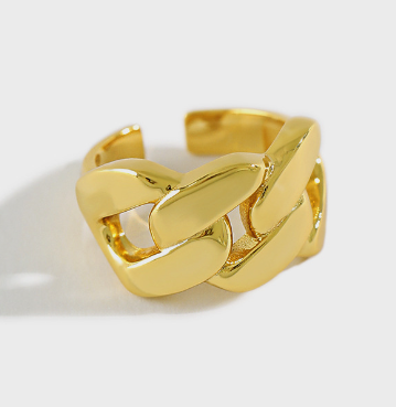 Lovcia Adjustable 925 Sterling Gold Tone Hollow Chain Ring-Rings-Yellow Gold-Yellow Gold