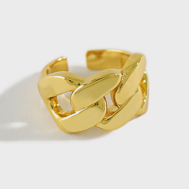 Lovcia Adjustable 925 Sterling Gold Tone Hollow Chain Ring-Rings-Yellow Gold-Yellow Gold