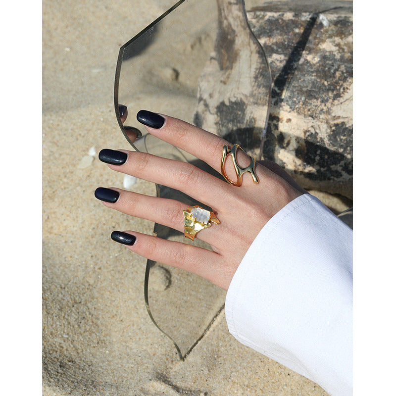 Lovcia Adjustable 925 Sterling Ring Gold Plating Crystal-Rings-Yellow Gold-Yellow Gold