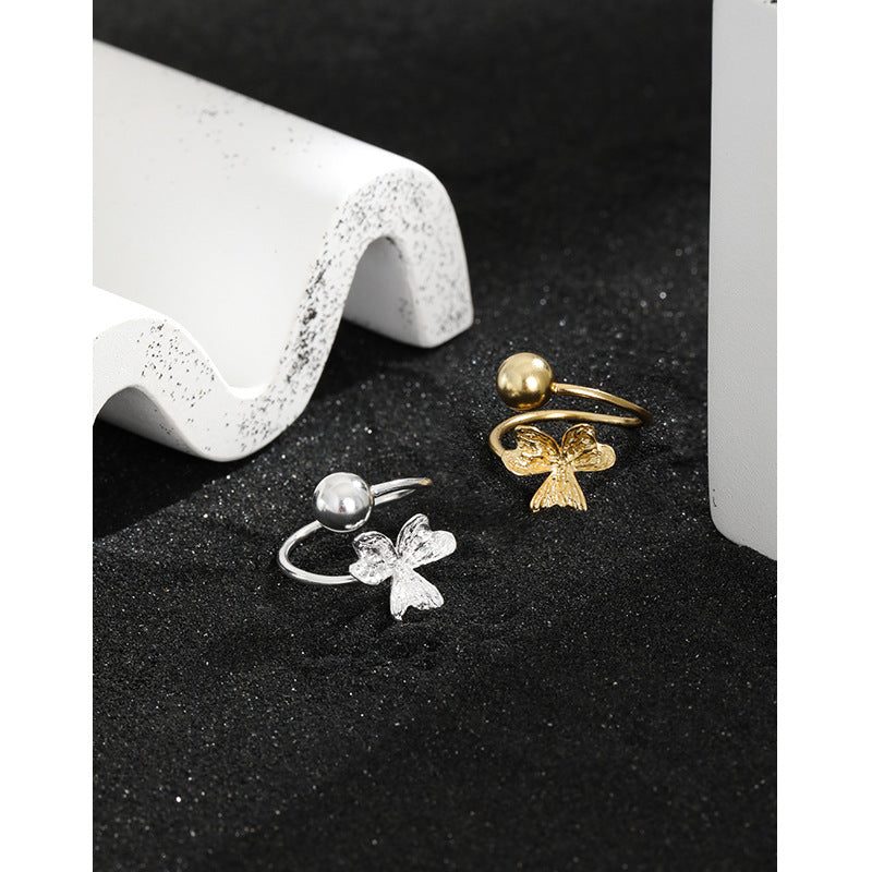 Lovcia Adjustable 925 Sterling Silver Ball Clover Ring Gold-Rings-Yellow Gold-Yellow Gold